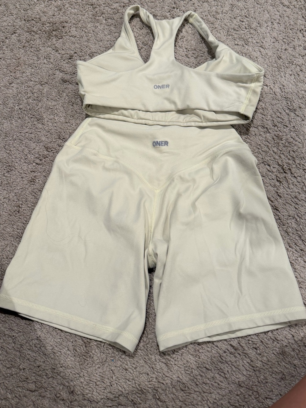 Oner active Pastel Yellow Sports Bra & High-Waist Biker Short Set - Picture 2 of 4